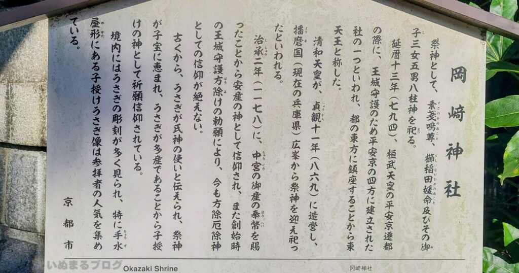 岡﨑神社の歴史・由緒の看板